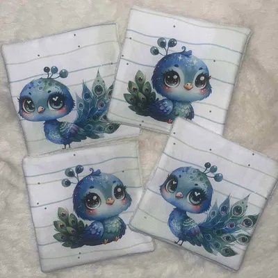 4 lingettes lavabels paons 